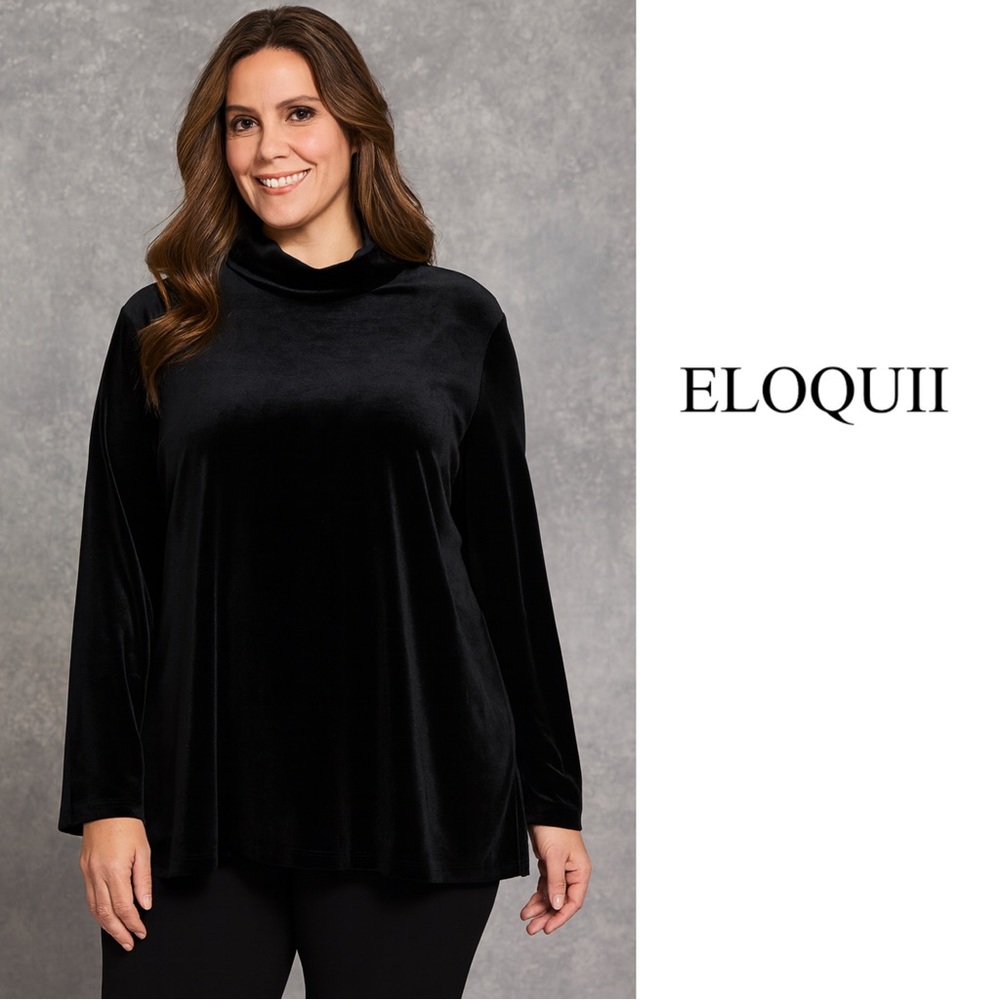 NEW Eloquii high neck Black Velvet Top